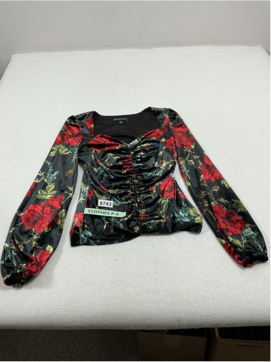 Inc Tops - Womans Excellent Inc Lined Blouse Velour Long Sleeve XS Black Red
